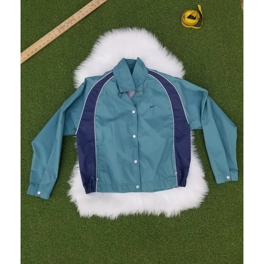 Nike Boys Teal Blue Nylon Windbreaker VINTAGE White Tag - Sz Large (12-14)